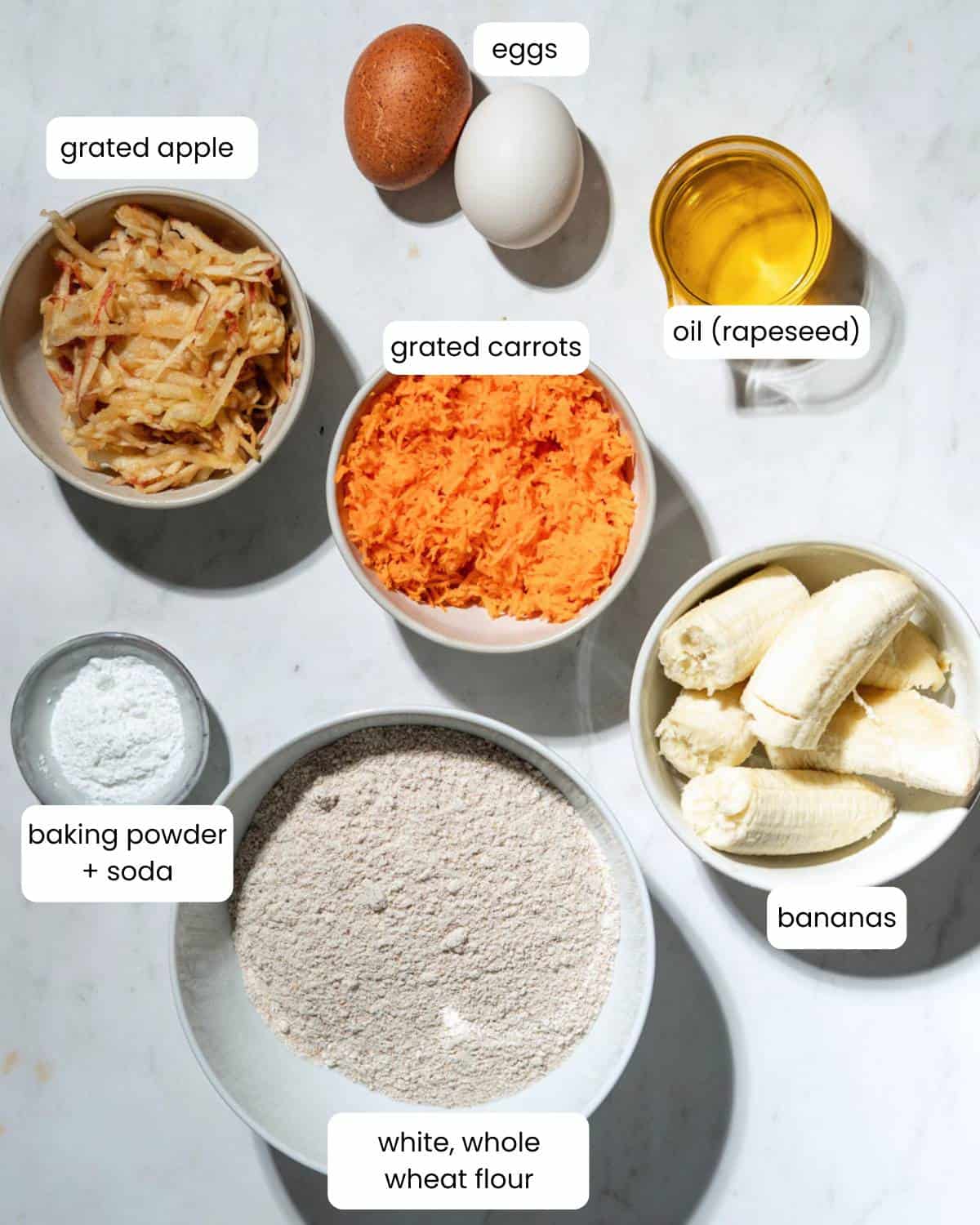 All ingredients needed to make these abc muffins.