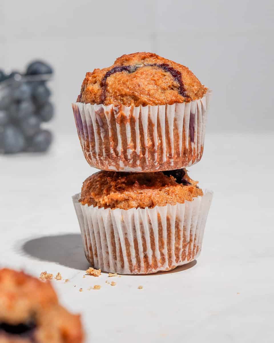 Two muffins stacked onto each other.