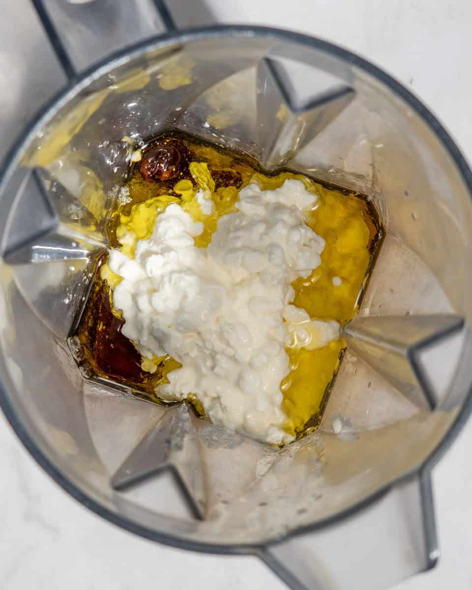 All wet ingredients in a blender jug.