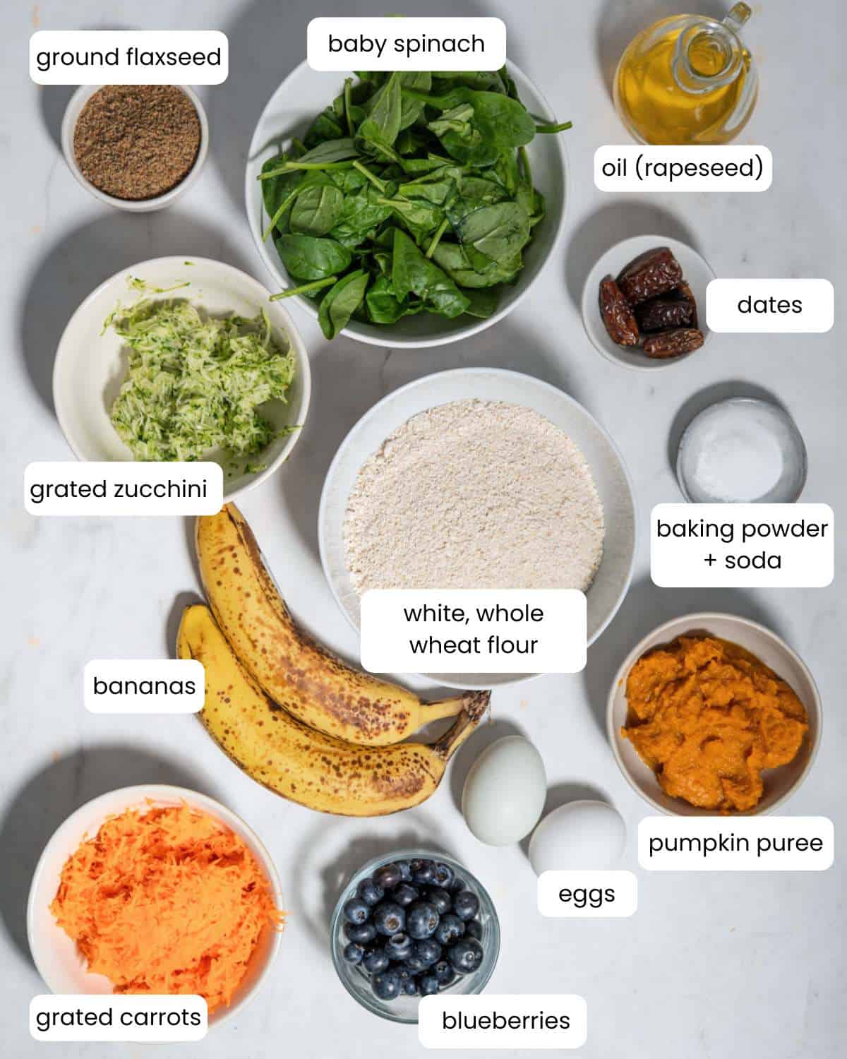 All ingredients needed to make high-fiber muffins.