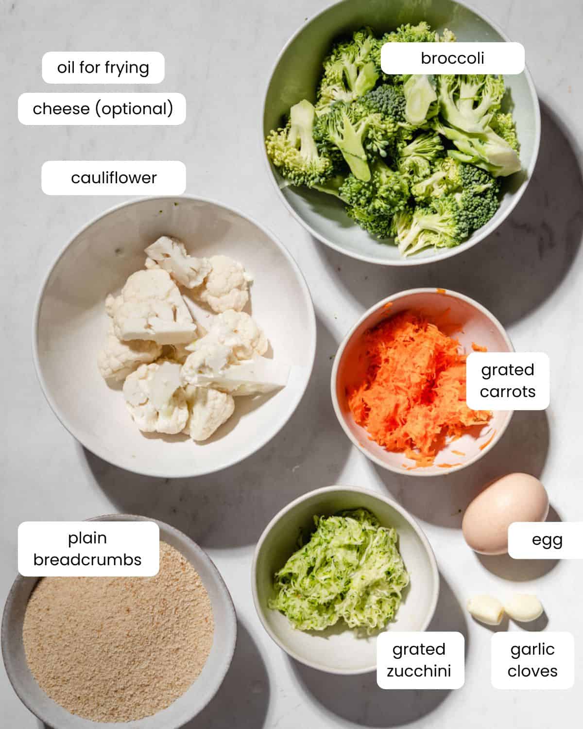 All ingredients needed to make these veggie nuggets.