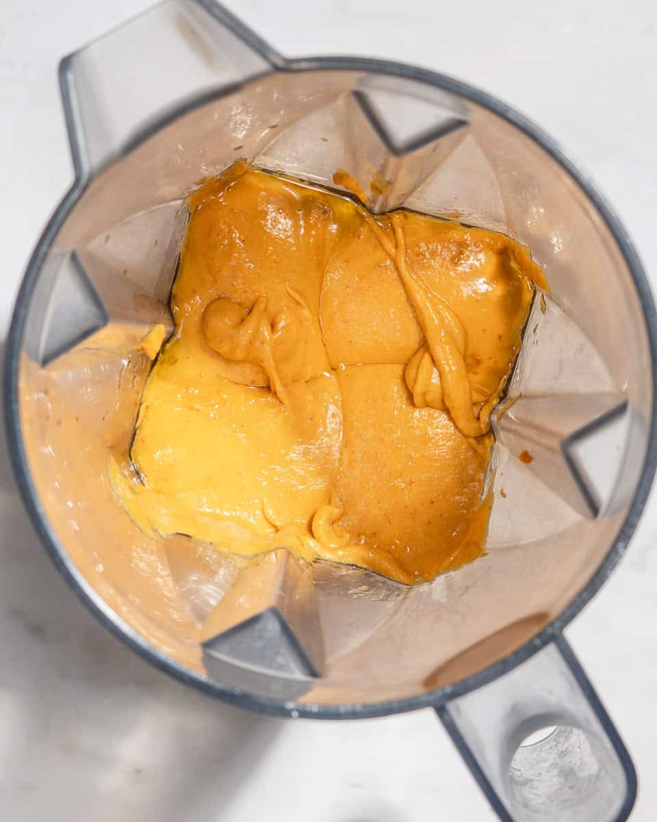 Sweet potato, oil and dates blended in a blender.