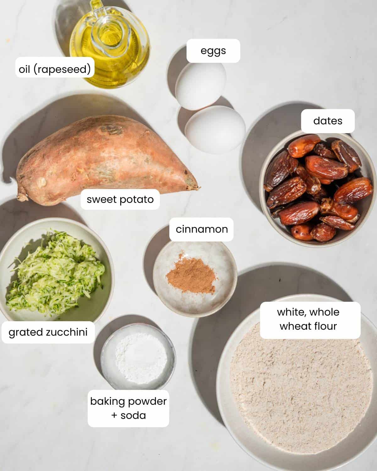 All ingredients needed to make these muffins.