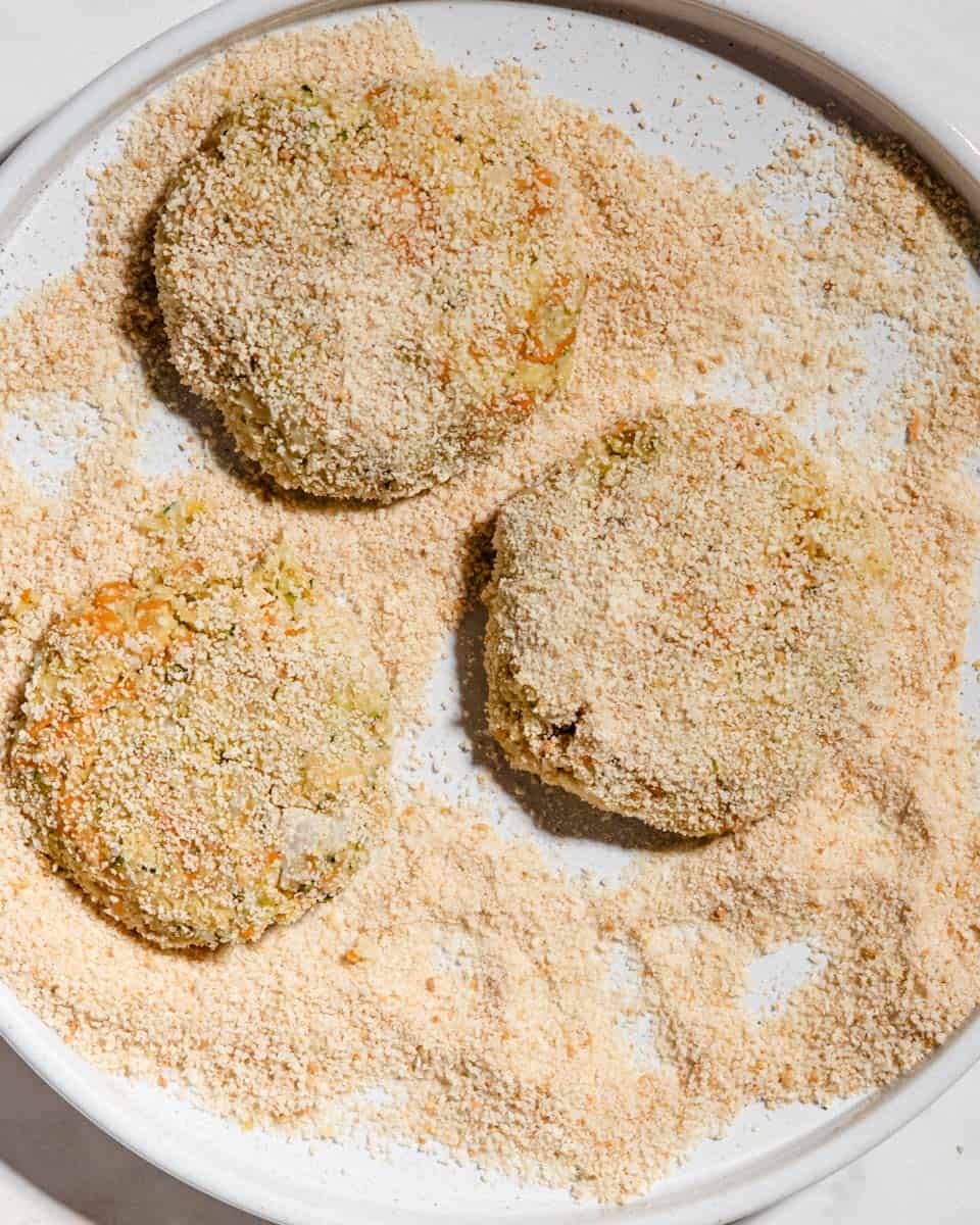 Veggie nuggets rolled in breadcrumbs.