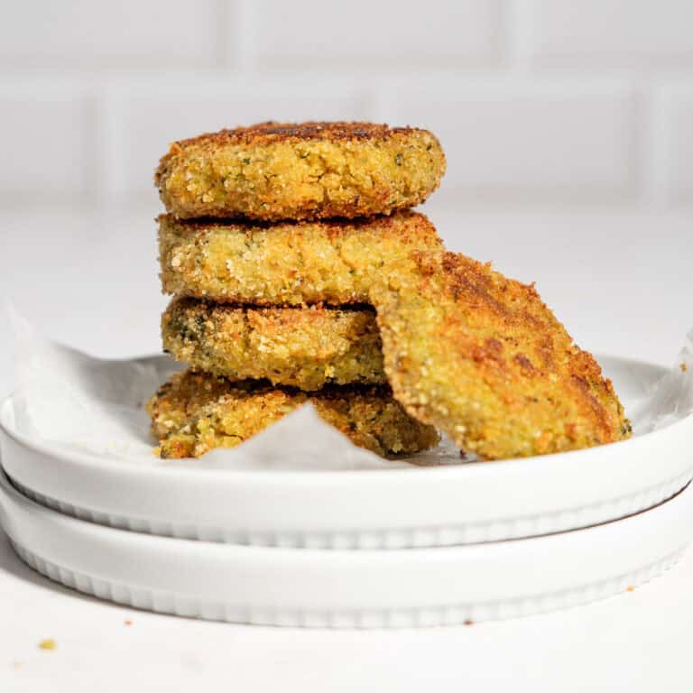 Stack of 3 veggie nuggets, one on the side.