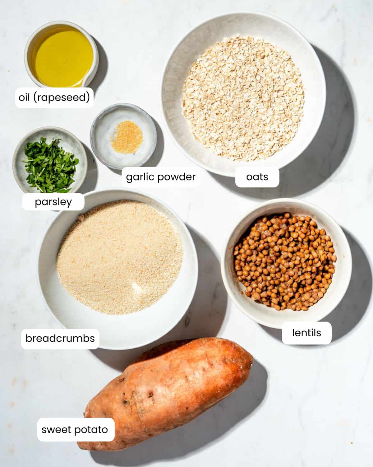 All ingredients needed to make sweet potato nuggets.
